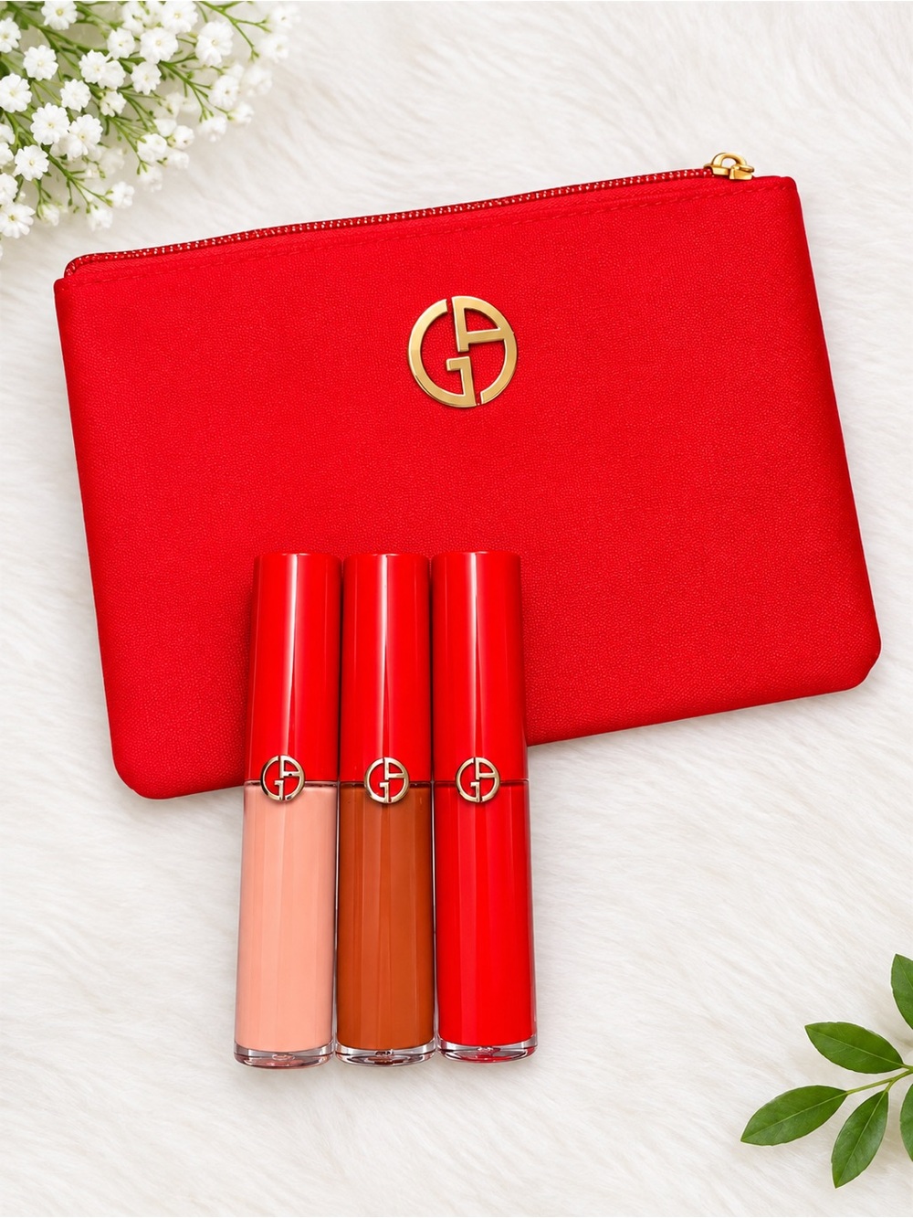 Giorgio Armani Red Cosmetic Pouch-with 3 gloss brand new without box